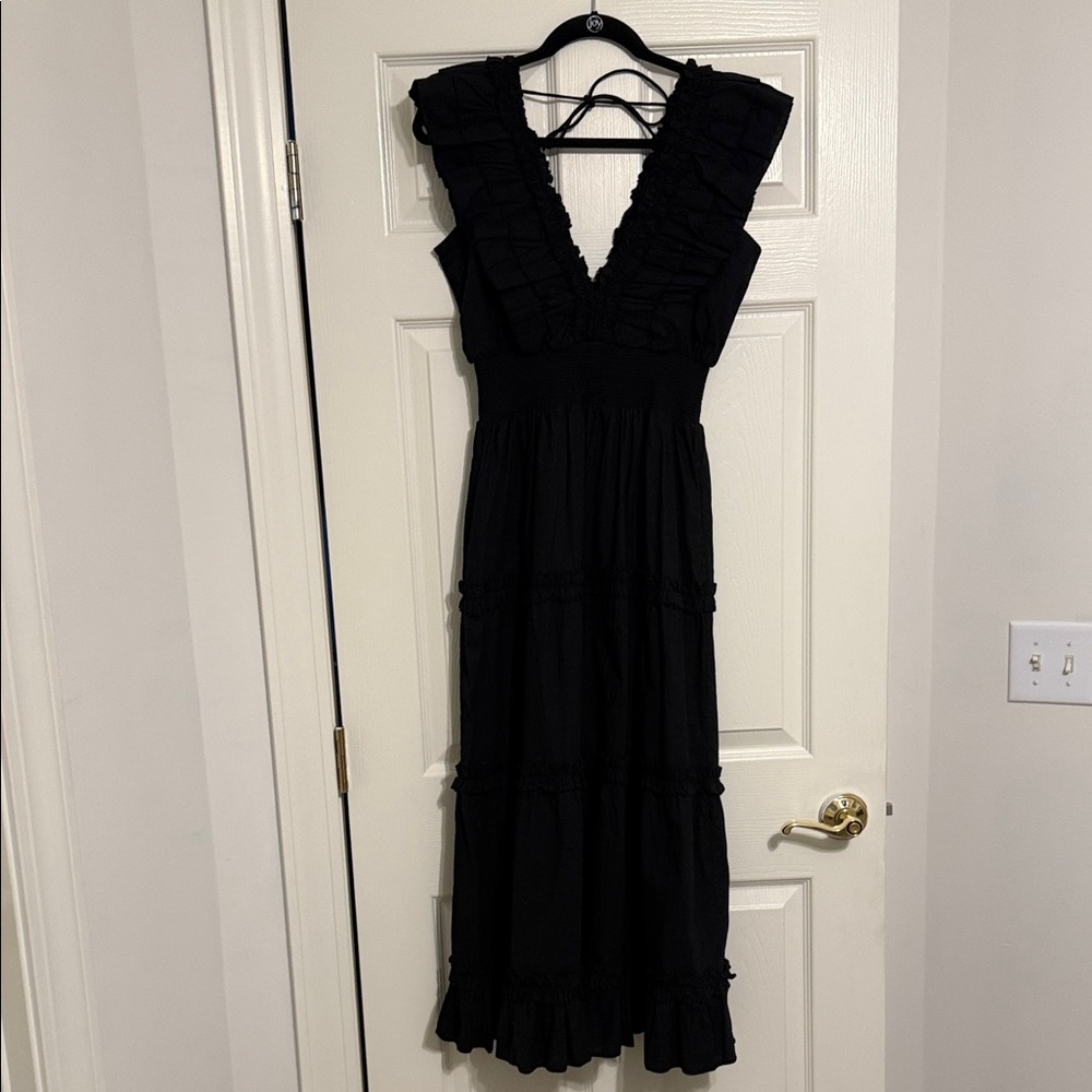 NWT - Chic Black Ruffled Midi Dress